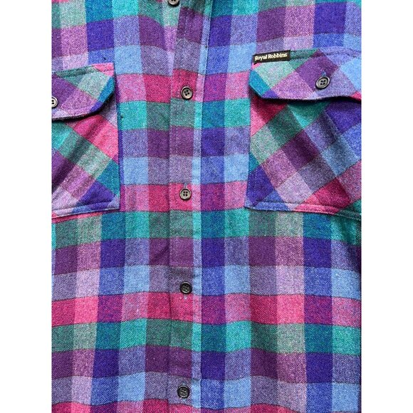 Royal Robbins Men's Wool Flannel Shirt Button Up Size L Plaid Blue Long Sleeve - Picture 6 of 11